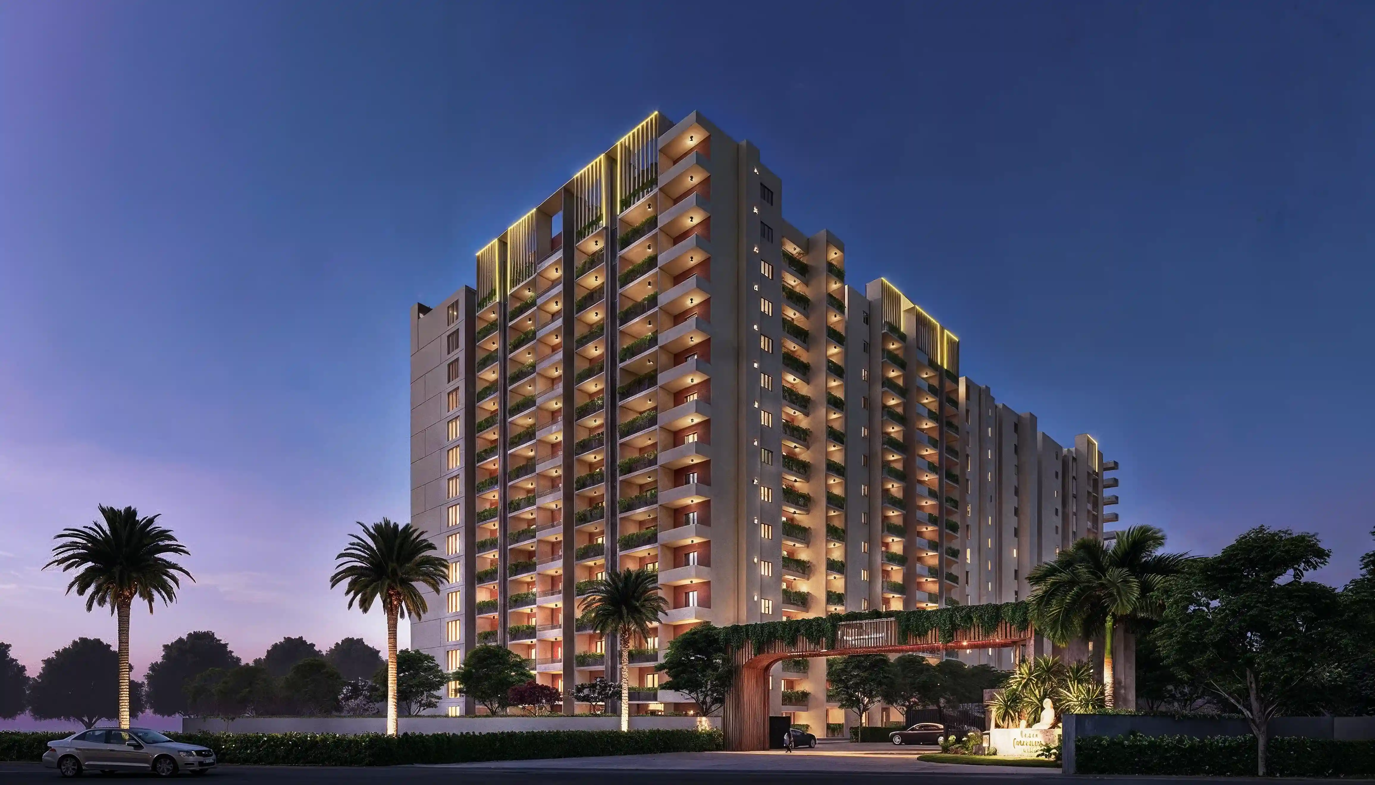 Pushkalam Heritage night view - illuminated luxury living